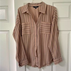 LIEB Striped pink black Fine linen long sleeve button up blouse size Large